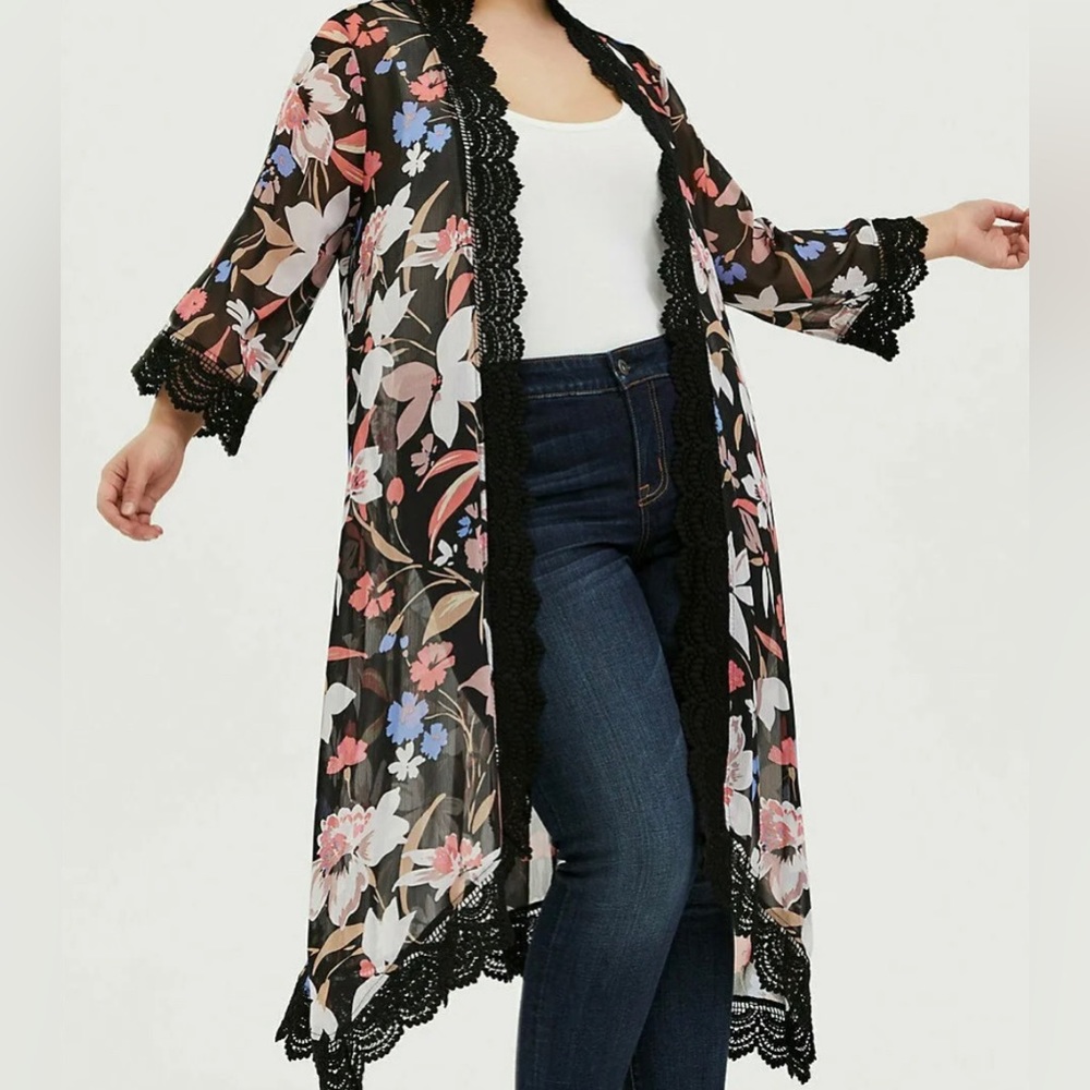Floral Chiffon Crocheted Kimono